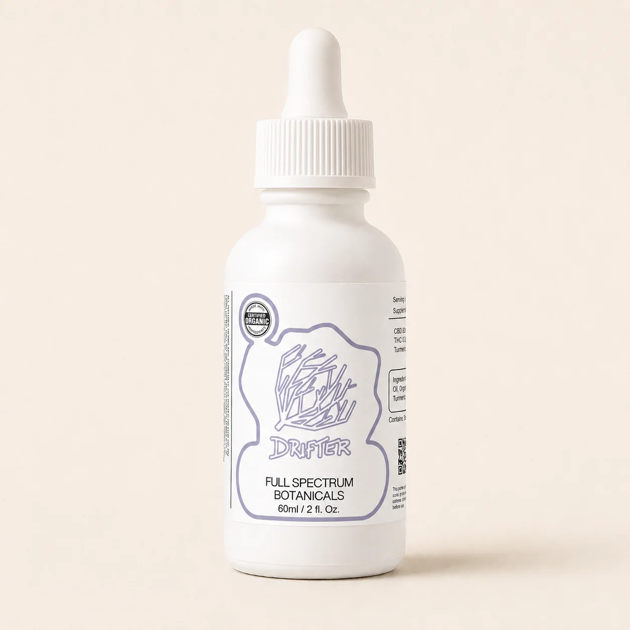 Drifter — white 60ml dropper bottle with a lavender seagrass label