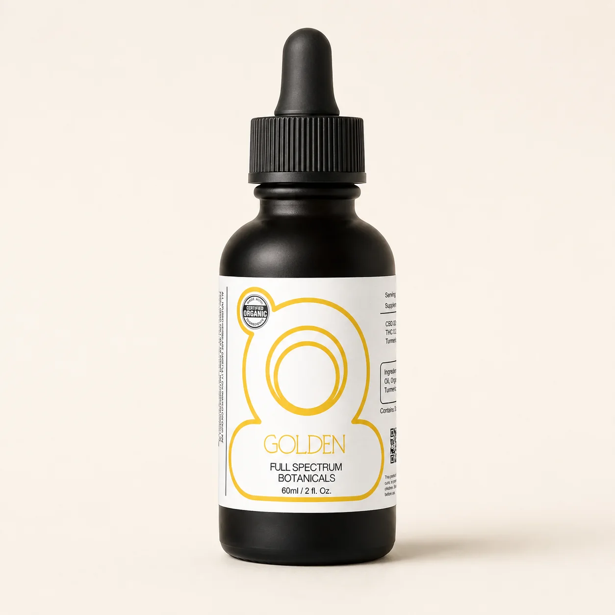 Golden — black 60ml dropper bottle with a yellow ring label